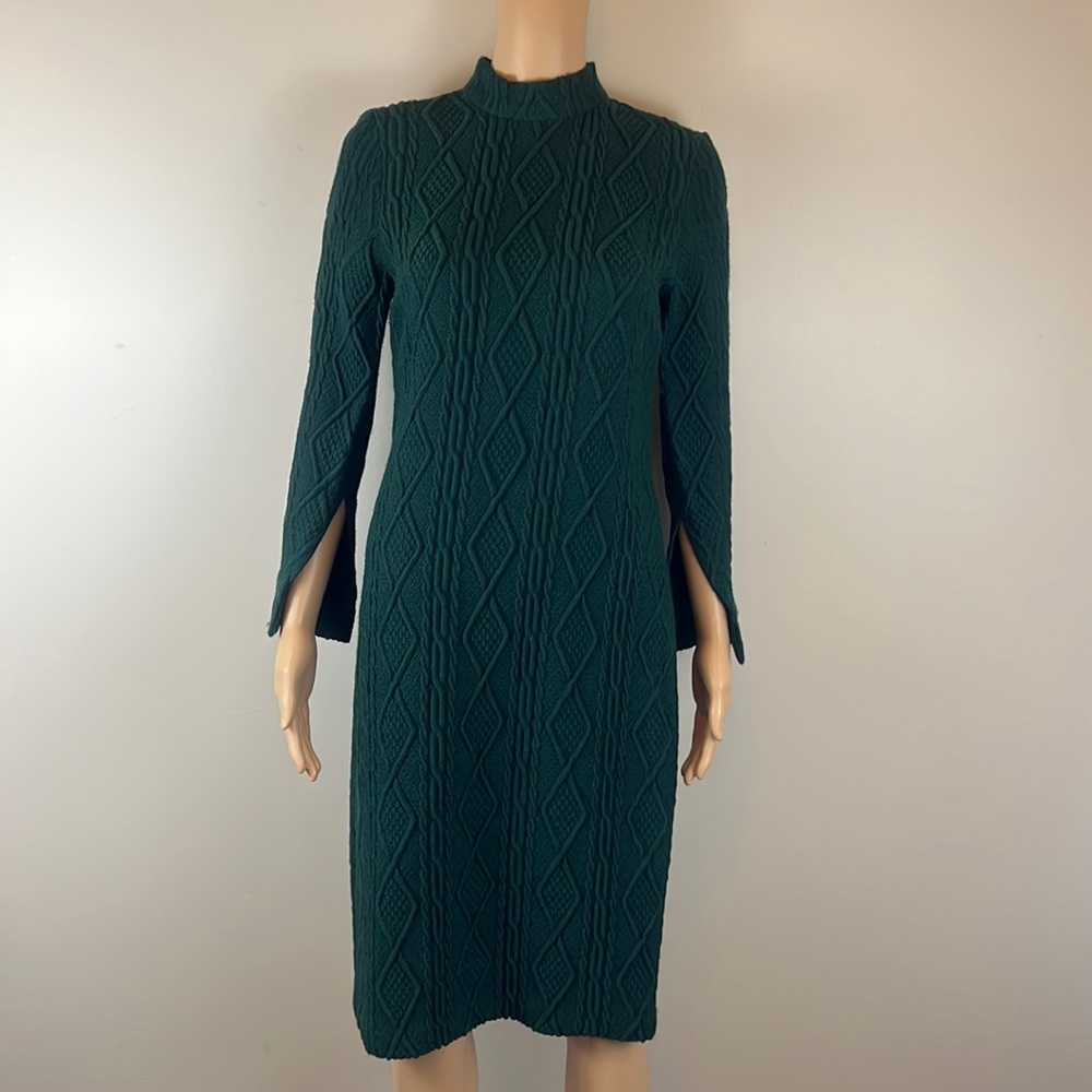 No. 6 Store Dark Green Cable Knit Sweater Dress